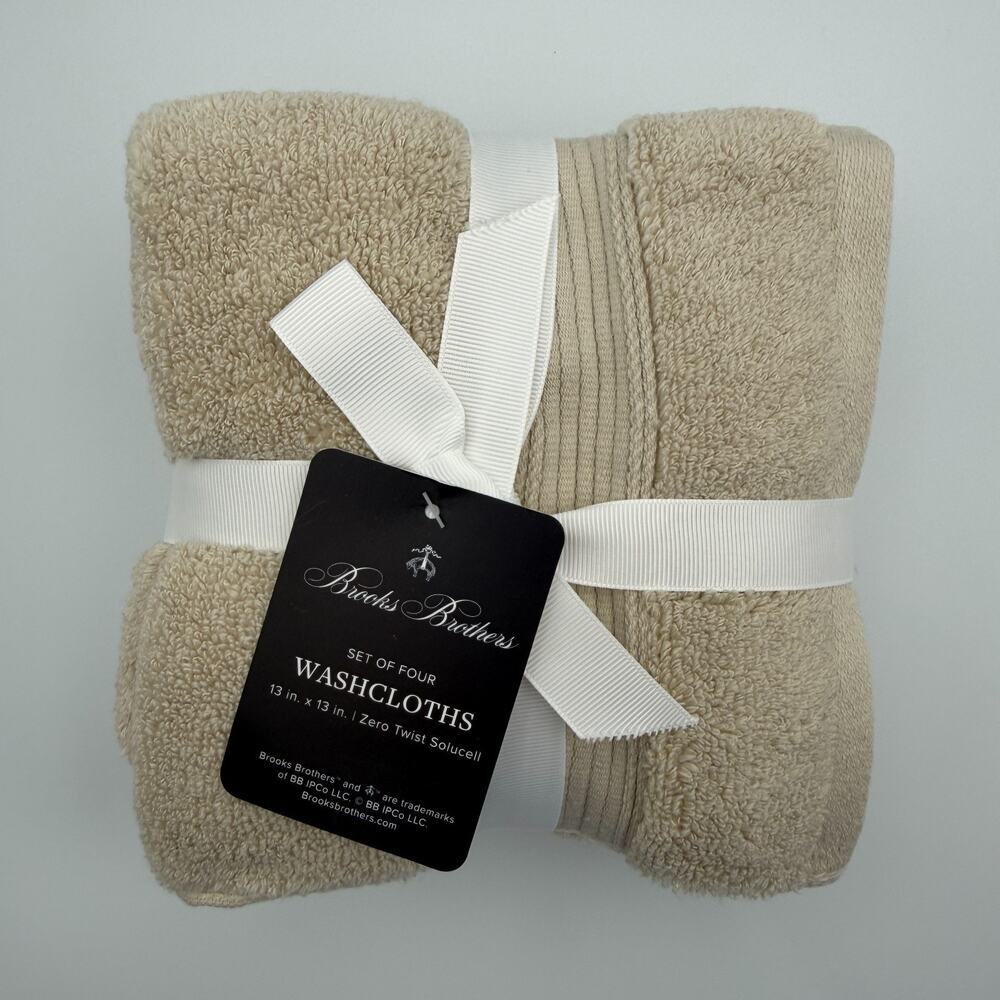 Brooks Brothers Washcloths Set of 4 Beige Stone Zero Twist Solucell 13"x13" NWT
